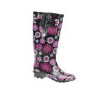 View Item Flower Print Wellies 'Carla' (Black/Pink/Purple)